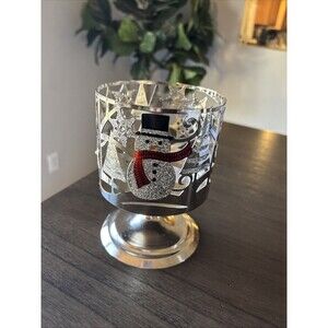 Bath & Body Works Pedestal 3 Wick Candle Holder Snowman & Trees Preowned